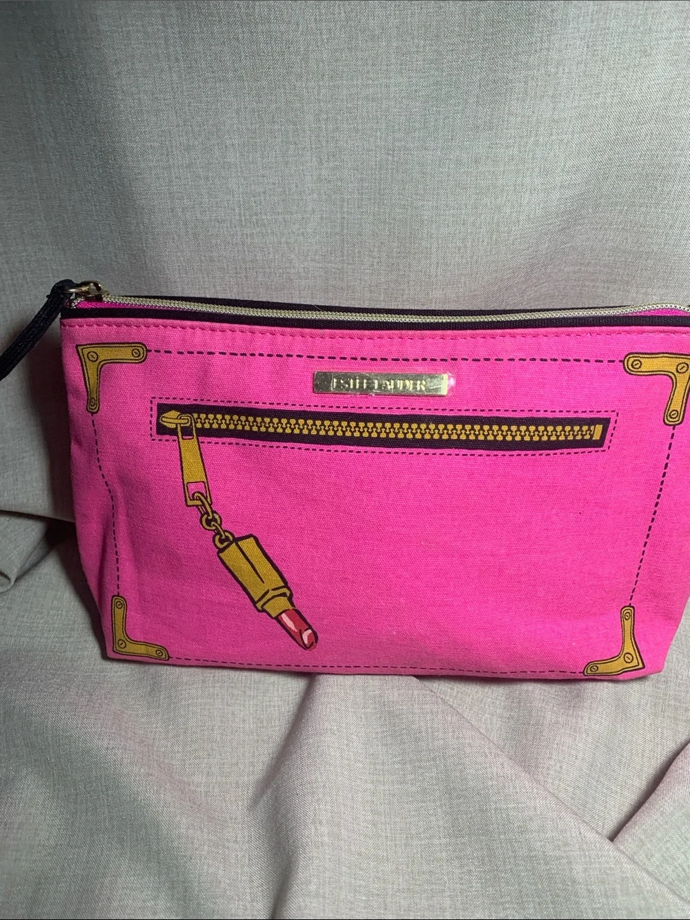 Estee Lauder Hot Pink Canvas Cosmetic Pouch with Gold Print